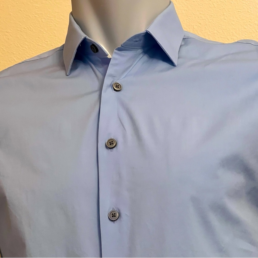 Express Mens 1mx Extra Slim Solid Light Blue Long… - image 6